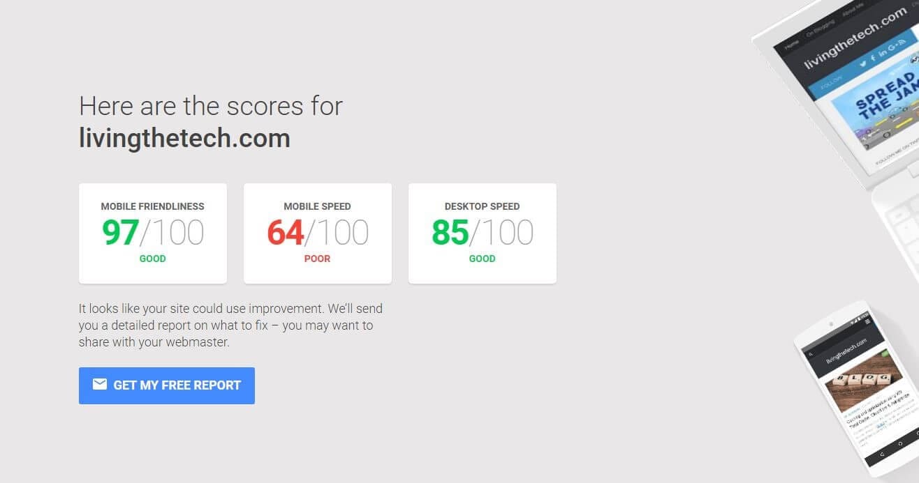 Google amp test my site scores