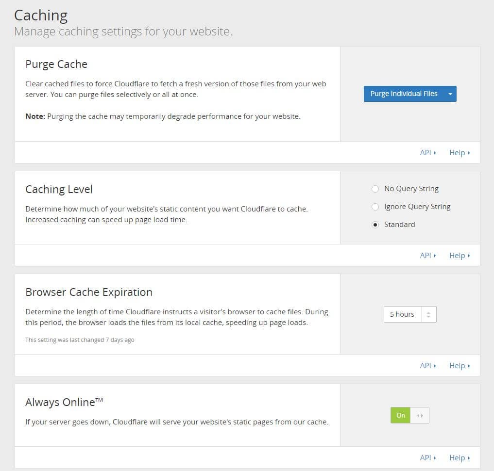 Cloudflare caching settings