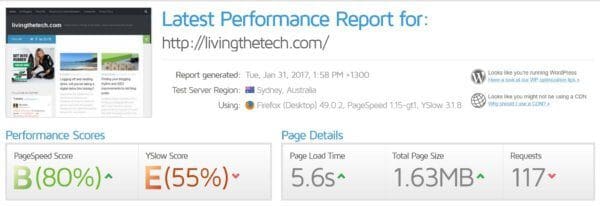 GTmetrix results after caching changes