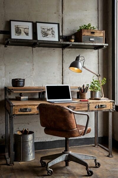 Transform Your Home Office with 5 Affordable Desk Ideas For those who prefer a more rugged and industrial look, an Industrial Chic Desk could be the perfect choice. This design combines raw materials like metal and wood to create a vintage-inspired workspace that exudes character and charm.