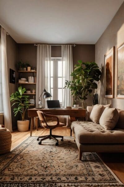 John set up his cozy office space in a quiet corner of his living room. He invested in a high-quality office chair, a large monitor, and noise-cancelling headphones. His minimalist decor and neutral colour scheme help him stay focused and calm.