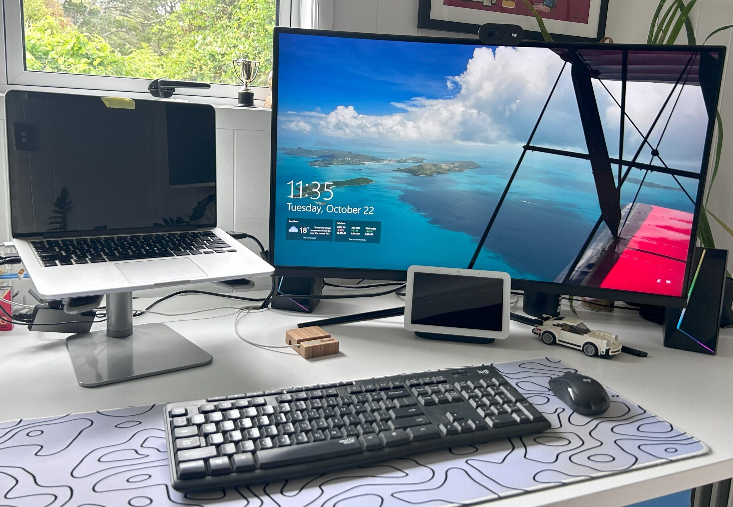 Having the right resources. This is my Virtual Job Interview Tech Setup in my home office, with a second screen, webcam and speakers.