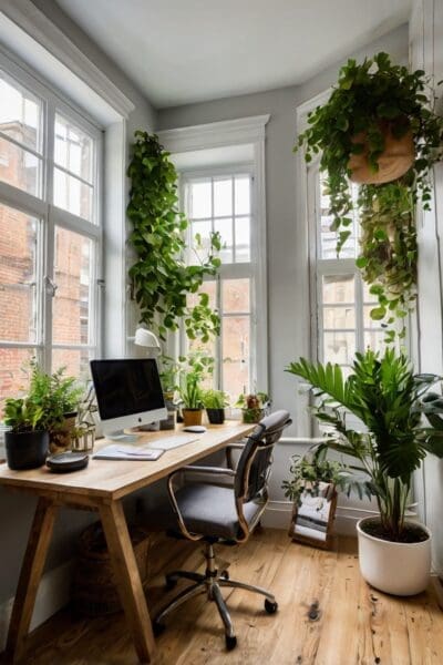 Plants in your office improve air quality, lower stress, and increase focus. Pick easy-to-care-for plants that fit your home office. Enjoy the calm and inspiration they bring to your work area.