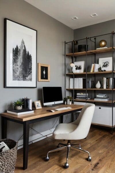 Infuse creativity into your minimalist office with a few art pieces.