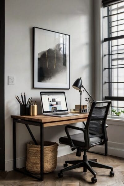 Begin by removing all non-essential items from your office. Ask yourself if each item serves a purpose or brings you joy.