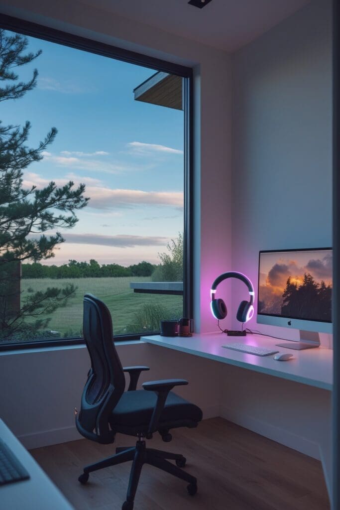 Bright ergonomic home office setup with natural lighting